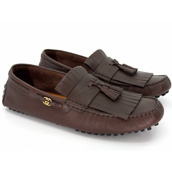 Gucci Shoes Mens Driver Interlocking G Logo Leather Moccasins Italy US Size 12 main image 6